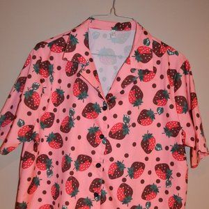 Women Fashion Short Sleeve Strawberry Print Korean Shirt Casual Loose Blouse